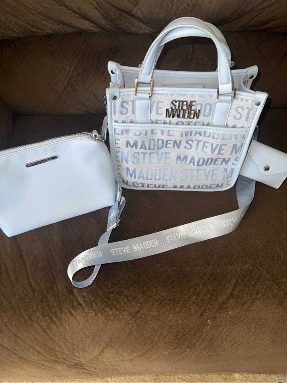 Steve Madden Light Blue Logo Crossbody Satchel with Removable Pouch